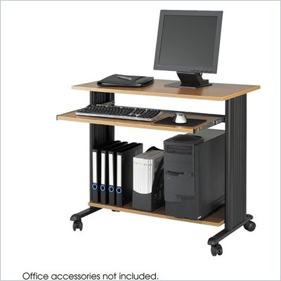 Safco MÜV 35" Fixed Height medium Oak Wood Workstation with Black Uber Big and Tall High Back Task Chair

