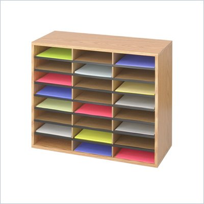 Safco Medium Oak Wood/Corrugated 24 Compartment Literature Organizer