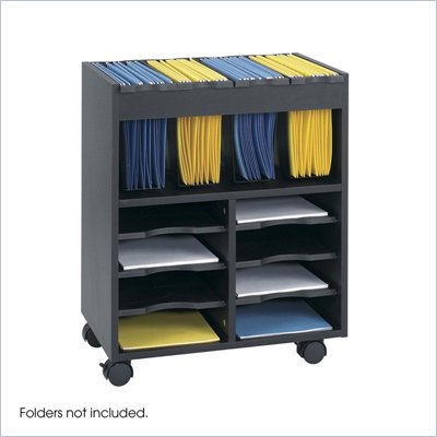 Safco 8 Compartment Go Cart Mobile Wood Letter File Cart in Black
