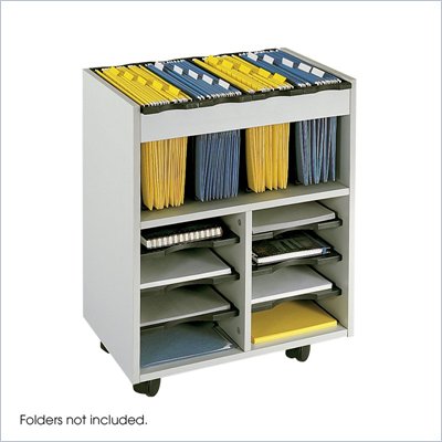 Safco Go Cart Mobile Metal Hanging Files Cart With 6 Pull-Out Shelves in Gray