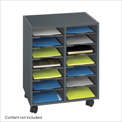 Safco Go Cart 14 Compartment Mobile Flat Files Wood Organizer Cart in Black