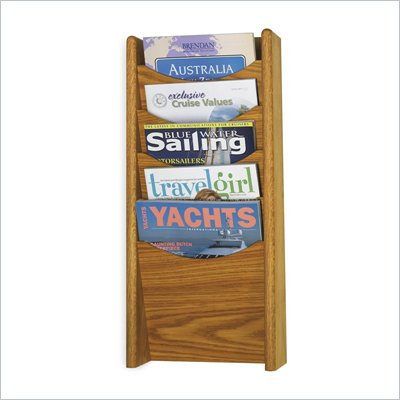 Safco 5-Pocket Wood Magazine Rack in Medium Oak