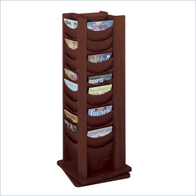 Safco 48-Pocket Solid Wood Rotating Magazine Rack in Mahogany