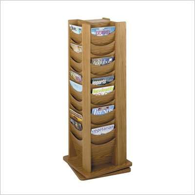 Safco 48-Pocket Solid Wood Rotating Magazine Rack in Medium Oak