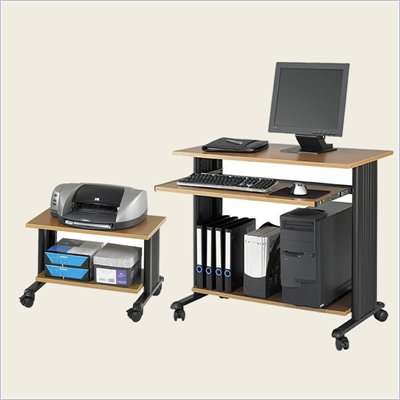 Safco MÜV 35" Fixed Height Wood Workstation with 2 Level Adjustable Printer Stand in Medium Oak