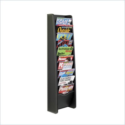 Safco 10-Pocket Black Leather Look Magazine Rack