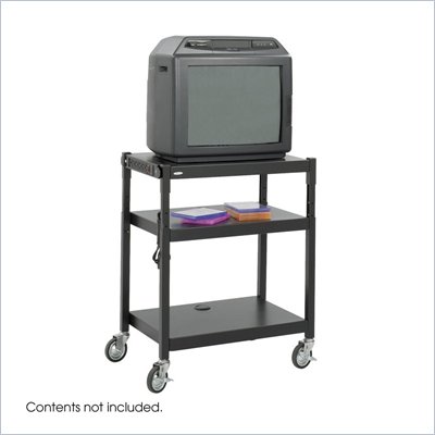 Safco Black Steel Adjustable Height Mobile Media Cart in Black