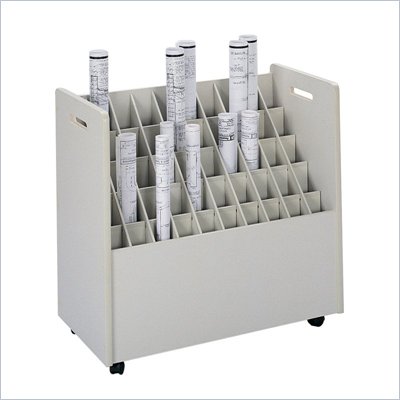 Safco 50 Compartment Mobile Wood Roll Files Storage in Putty