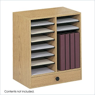 Safco Medium Oak Wood 14 Compartment File Organizer with Drawer