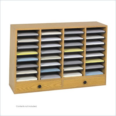 Safco Medium Oak Wood Adjustable 32 Compartment File Organizer with Drawer