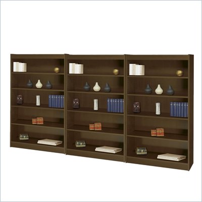 Safco WorkSpace 60"H Five Shelf Square-Edge Wall Bookcase in Walnut