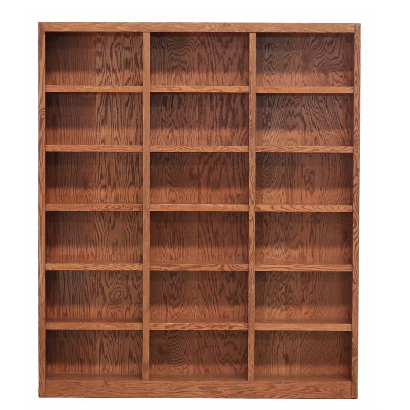 Traditional Tall Shelf Triple Wide Wood Bookcase In Dry Oak