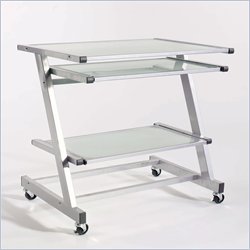 Eurostyle Zaki Wide Adjustable Computer Cart in Aluminum/Frosted Glass