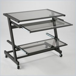 Eurostyle Zaki Wide Height Adjustable Glass Computer Cart in Graphite Black/Smoked Glass