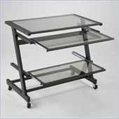 Eurostyle Zaki Wide Height Adjustable Glass Computer Cart in Graphite Black/Smoked Glass