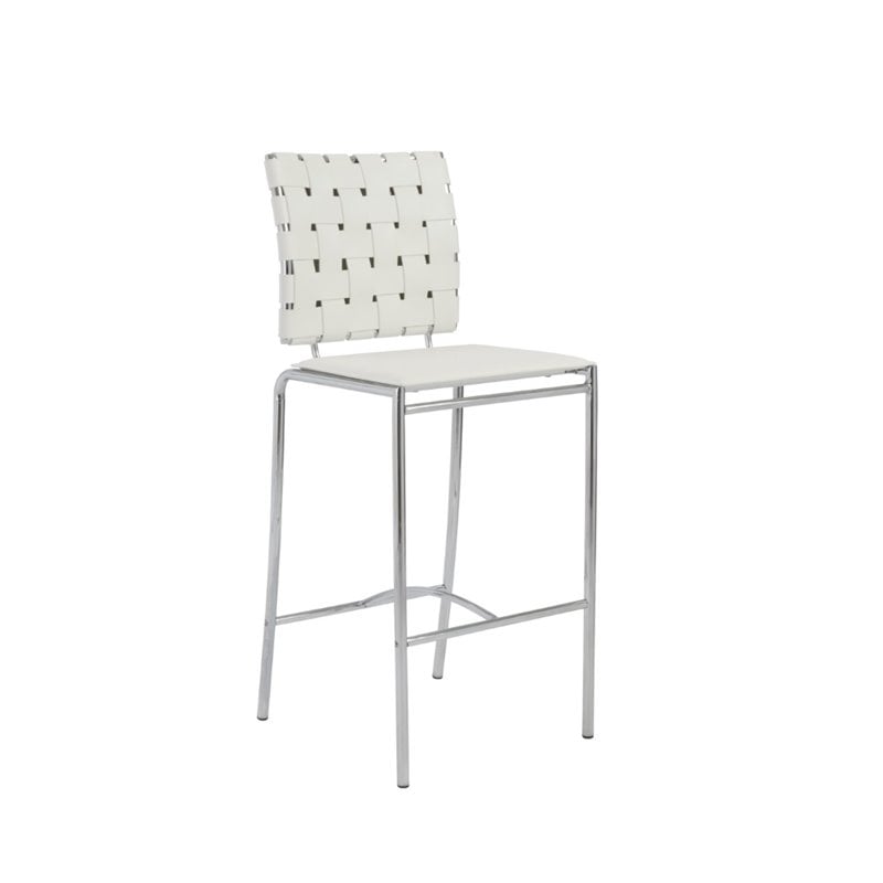 Eurostyle Carlsen White Woven Leather Back Counter Stool