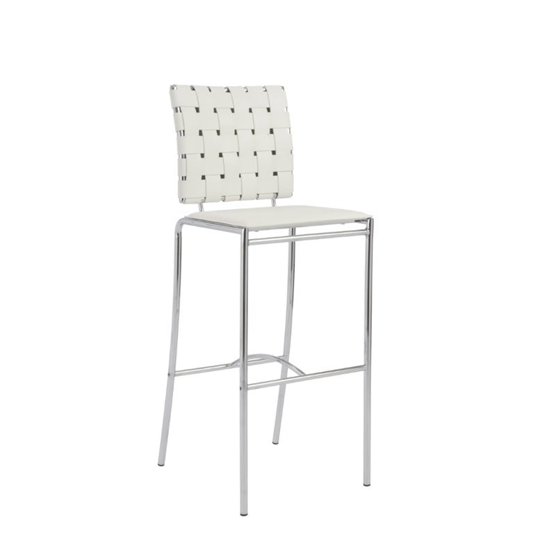 Eurostyle Carlsen White Woven Leather Back Bar Stool