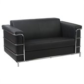 Eurostyle Leander II Loveseat in Black Leather and Chrome