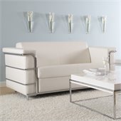 Eurostyle Leander II Loveseat in White Leather and Chrome