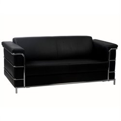 Eurostyle Leander III Sofa in Black Leather and Chrome