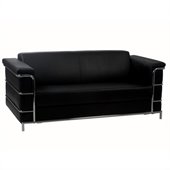 Eurostyle Leander III Sofa in Black Leather and Chrome