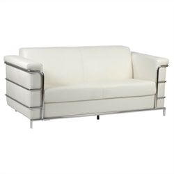 Eurostyle Leander III Sofa in White Leather and Chrome