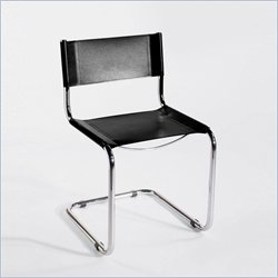 Eurostyle Shauna Leather Seat Dining Side Chair in Black and Chrome