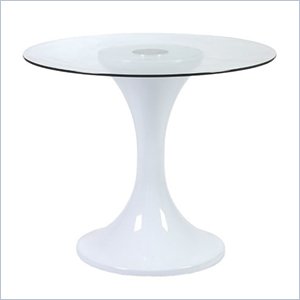 ItalModern Jerry White Fibreglass Dining Table with 32 Inch Glass Top ItalModern Jerry White Fibreglass Dining Table with 32 Inch Glass Top