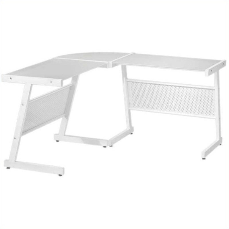 Eurostyle Luigi L Desk in White/Pure White Glass