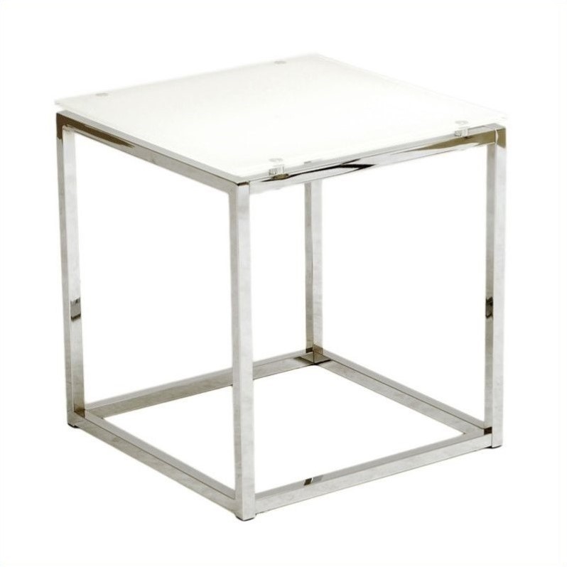 Eurostyle 28032PUREWHT Sandor Side Table Pure White GlassChrome