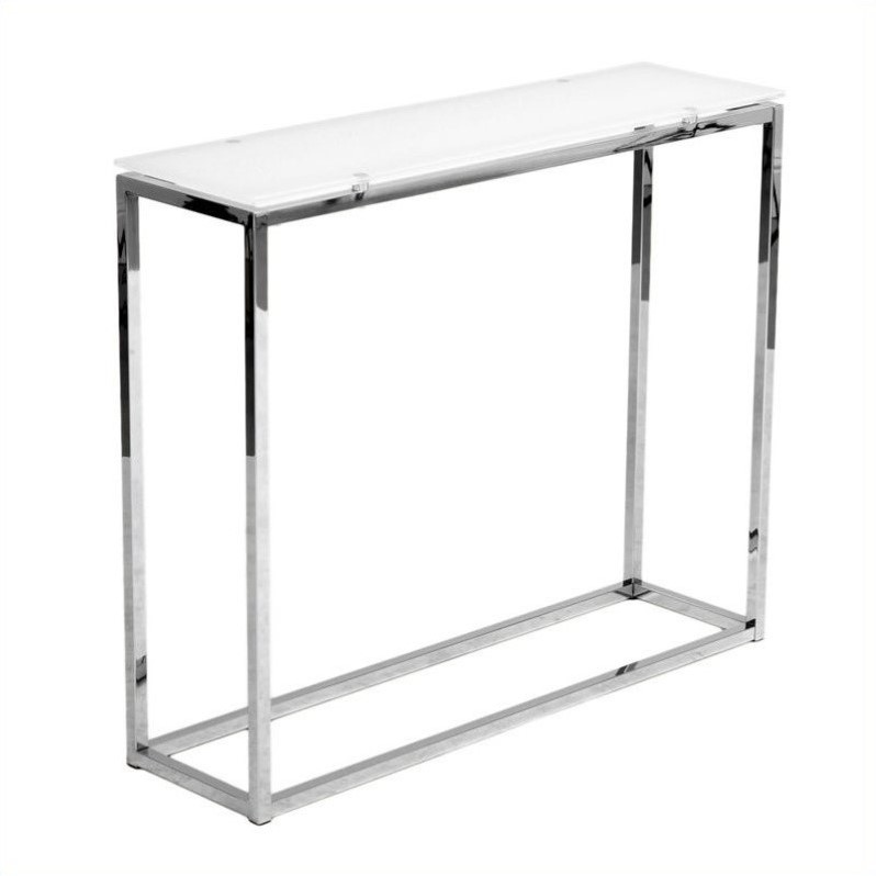 Eurostyle 28033PUREWHT Sandor Console Table Pure White GlassChrome