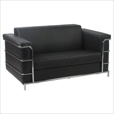 Eurostyle Leander II Loveseat in Black Leather and Chrome