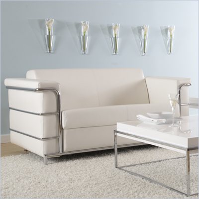 Eurostyle Leander II Loveseat in White Leather and Chrome
