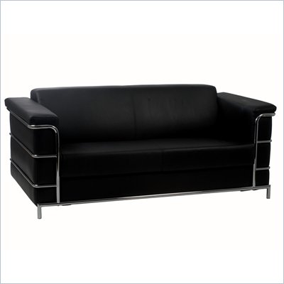 Eurostyle Leander III Sofa in Black Leather and Chrome