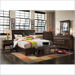 Pulaski Tangerine 310 Panel Storage Bed 4 Piece Bedroom Set in Nutmeg