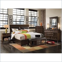 Pulaski Tangerine 310 Panel Storage Bed 6 Piece Bedroom Set in Nutmeg