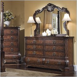 Pulaski Wellington Manor Double Dresser and Mirror Set in Cherry