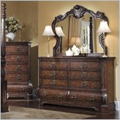 Pulaski Wellington Manor Double Dresser and Mirror Set in Cherry