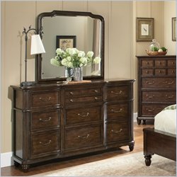 Pulaski Saddle Ridge Dresser and Mirror Set in Aged Pecan