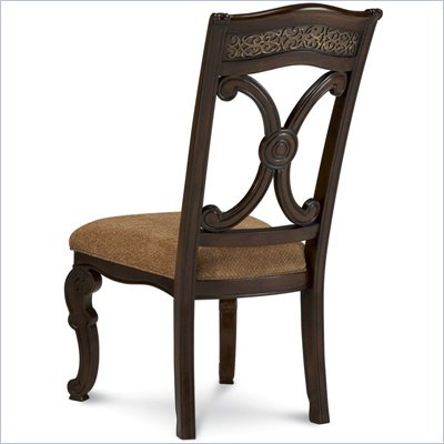 Pulaski Costa Dorada Carved Back Fabric Side Chair in Dark Wood Finish