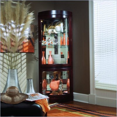 Pulaski Chocolate Cherry Curved Corner Curio Cabinet