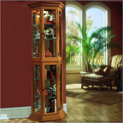 Pulaski English Oak II Bay Window Curio Cabinet