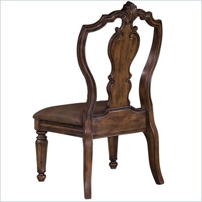 Pulaski San Mateo Carved Back Leather Side Chair in San Mateo Dark Wood Finish