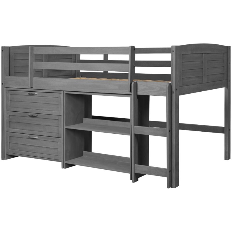 DONCO KIDS Louver Modular Low Loft Bed Combo A A, Twin, Antique Grey