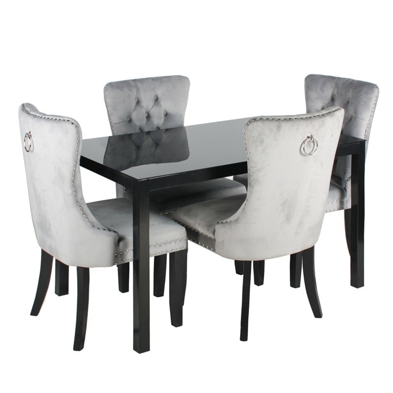 Glass table with online velvet chairs