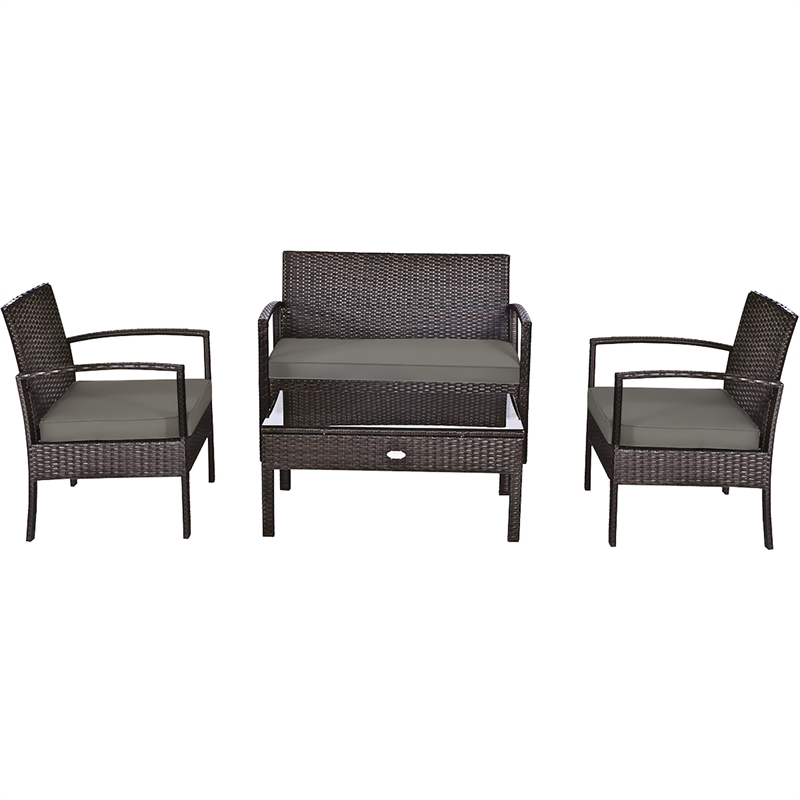 4PCS Patio Rattan Wicker Furniture Set Garden Yard Brown