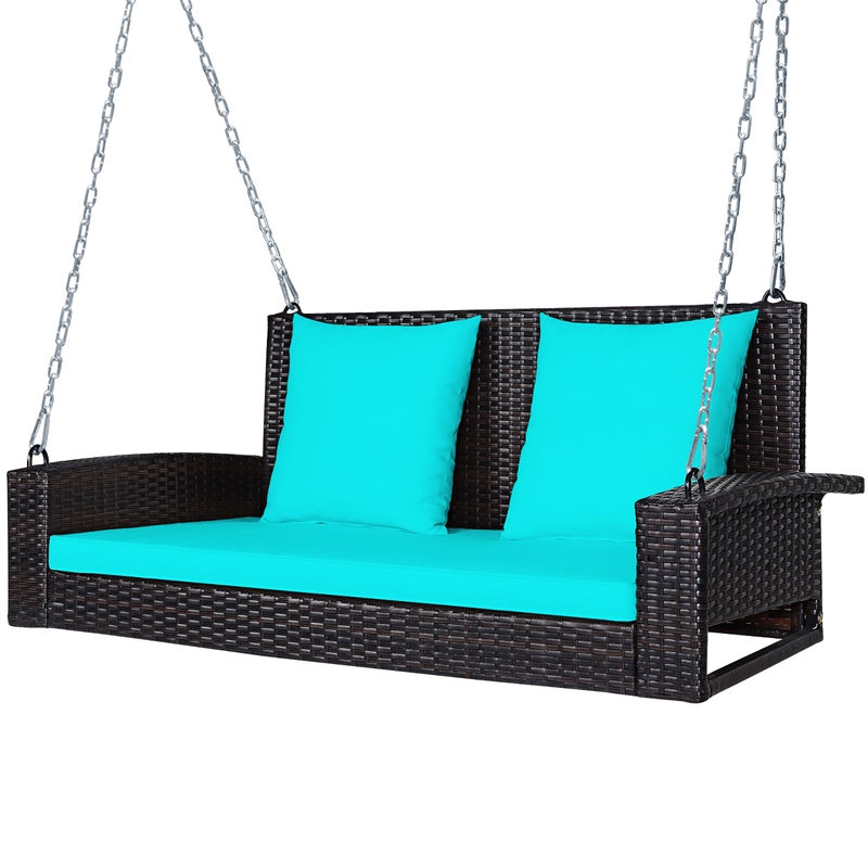 Person Patio Rattan Hanging Porch Swing Bench Chair Turquoise