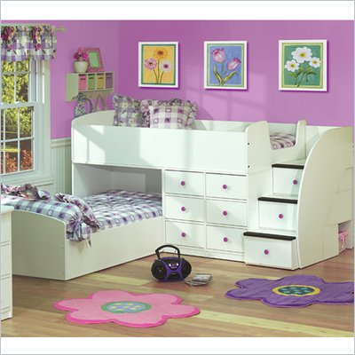 Berg Furniture Sierra Collection L-Shaped Captains Wood Bunk Bed With Storage Stairs