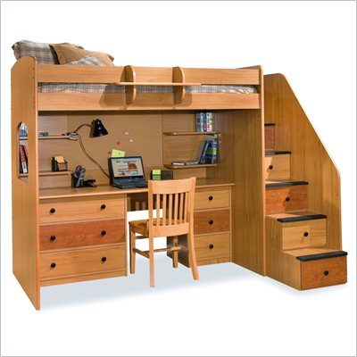 Berg Furniture Utica Lofts Dorm Twin Loft Bed with Storage Staircase