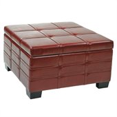 Avenue Six Detour Strap Ottoman with Tray in Crimson Red Leather